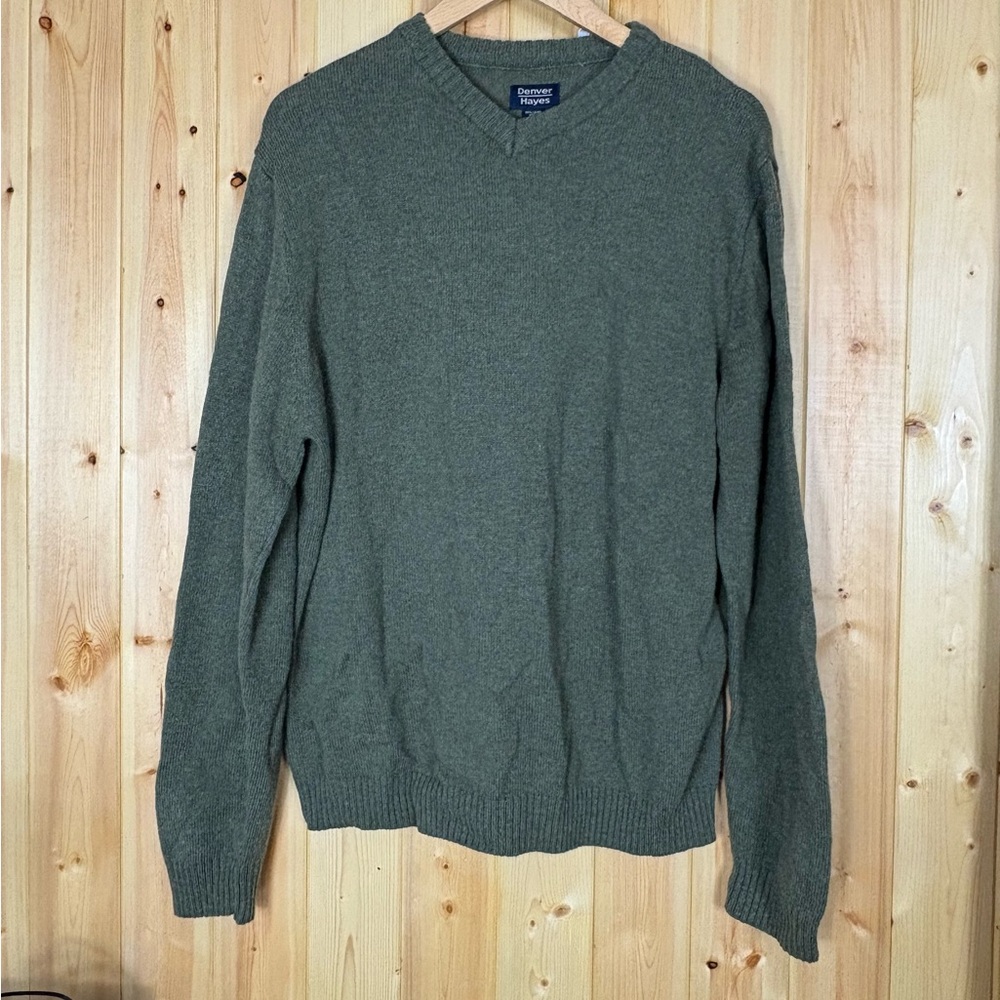 VTG Denver Hayes Mens Lambswool Blend Sweater Large Earthy Neutral Green Outdoor